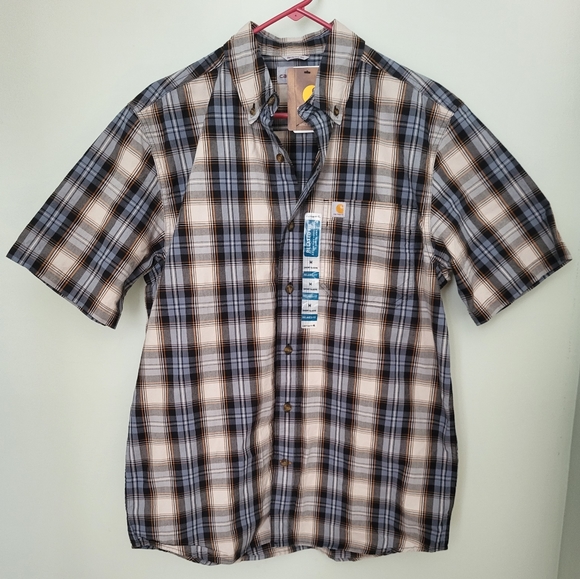 Carhartt Men Essential Button Down Relaxed Fit Short Sleeve Plaid Shirt  Medium - Picture 2 of 8
